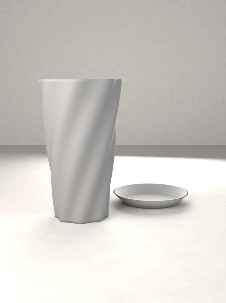 Bükümlü Kanallı Konik Saksı (70 mm Üst Çap, 45 mm Alt Çap, 120 mm Yükseklik, 8 Kanal, Altlık Tabaklı) görsel 2