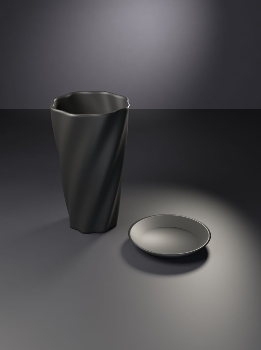 Bükümlü Kanallı Konik Saksı (70 mm Üst Çap, 45 mm Alt Çap, 120 mm Yükseklik, 8 Kanal, Altlık Tabaklı)