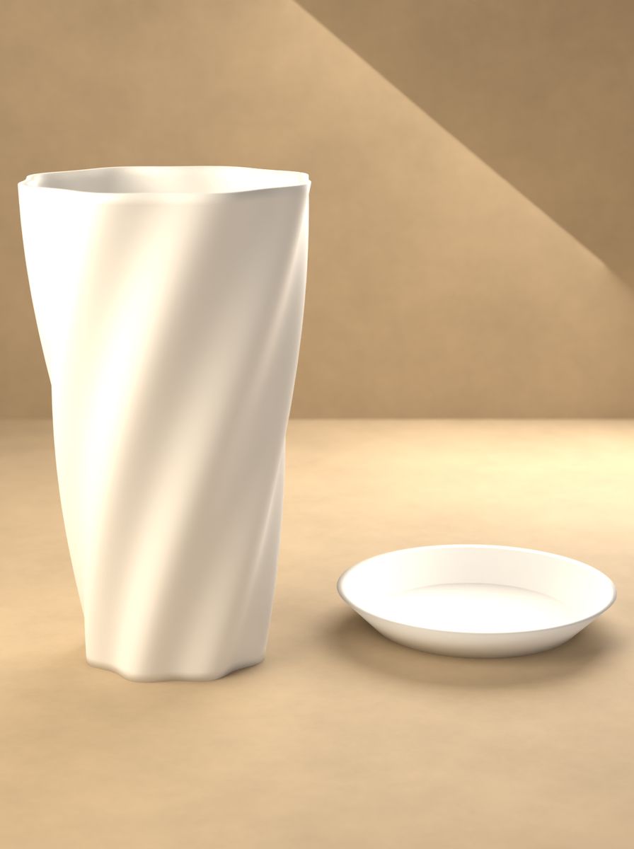 Bükümlü Kanallı Konik Saksı (70 mm Üst Çap, 45 mm Alt Çap, 120 mm Yükseklik, 8 Kanal, Altlık Tabaklı) görsel 3