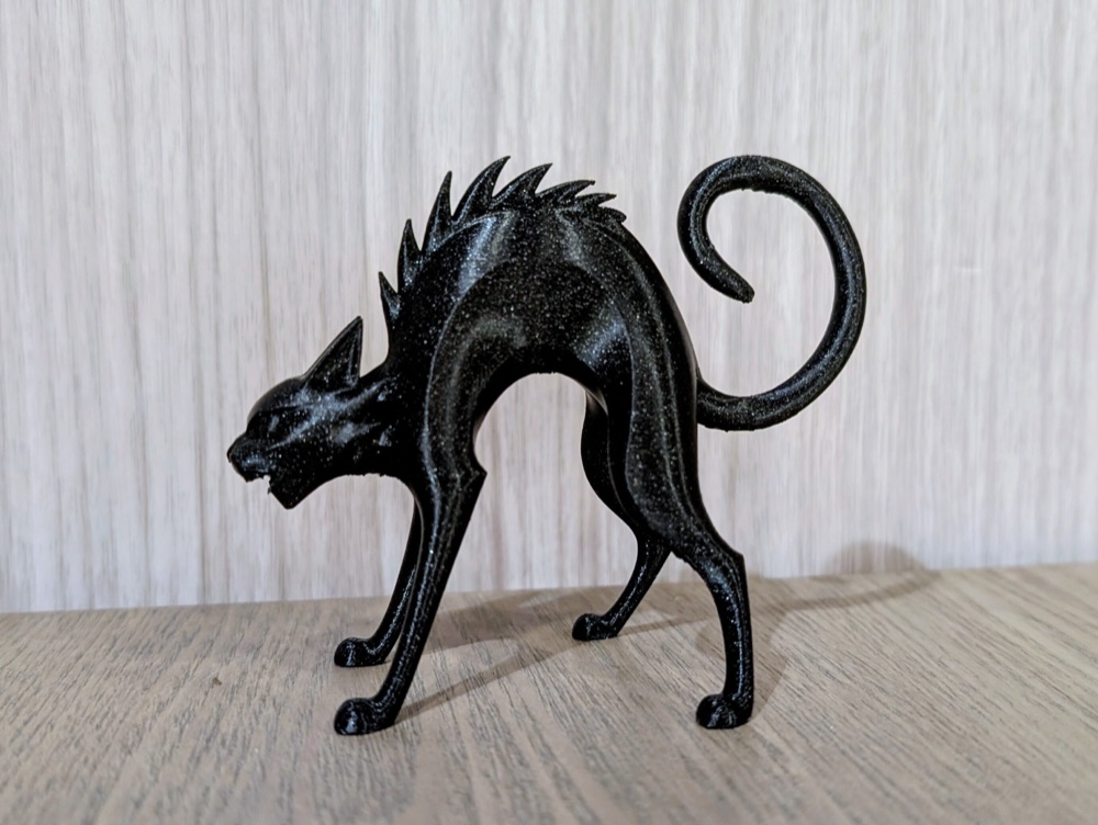Tedirgin Kara Kedi Heykeli — Sırtı Kabarık Kedi Figürü (6-25 cm Boyut Seçenekli)