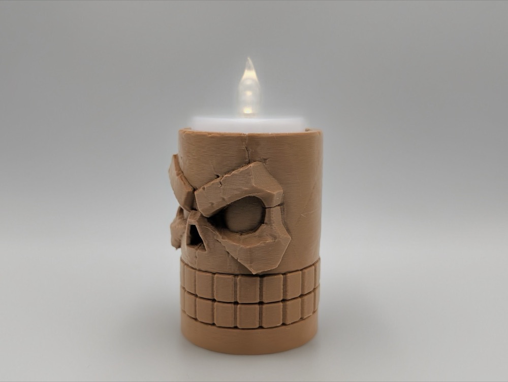 Tiki Kafatası Led Mumluk — Çatlak Taş Detaylı Alevsiz Mum Tutucu (6,8 cm) görsel 2