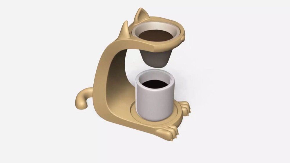Kedi Figürlü Kahve Makinesi Filtre Desteği görsel 2
