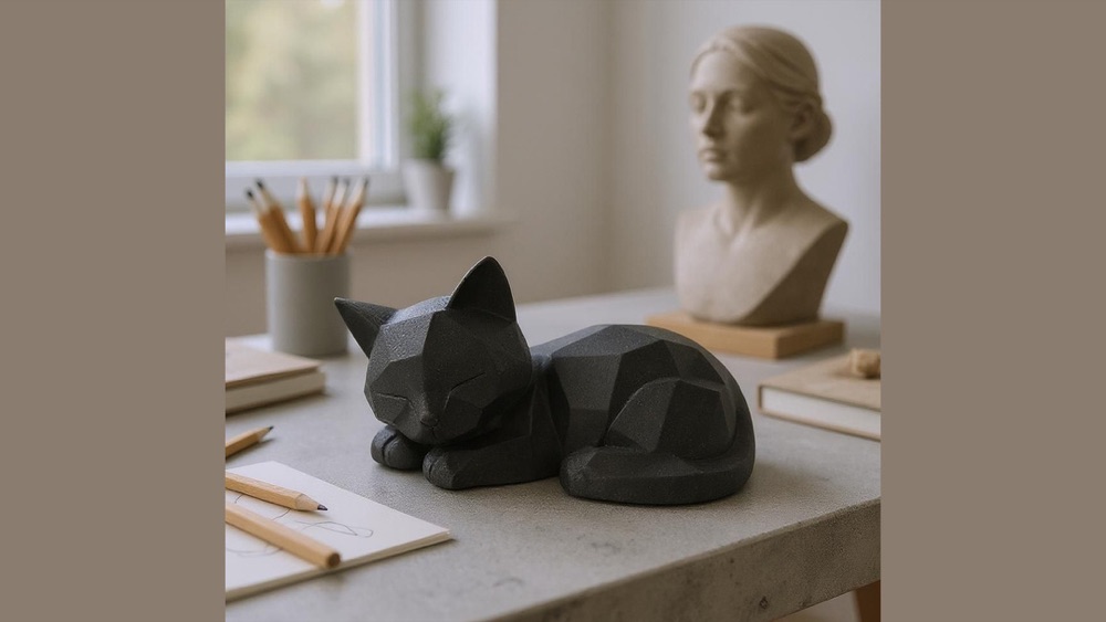 Uyuyan Low Poly Kedi Yavrusu Heykelciği