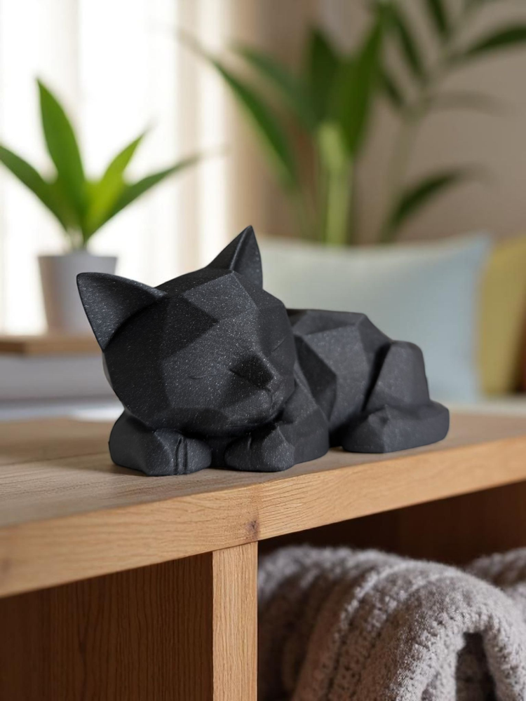 Uyuyan Low Poly Kedi Yavrusu Heykelciği görsel 2