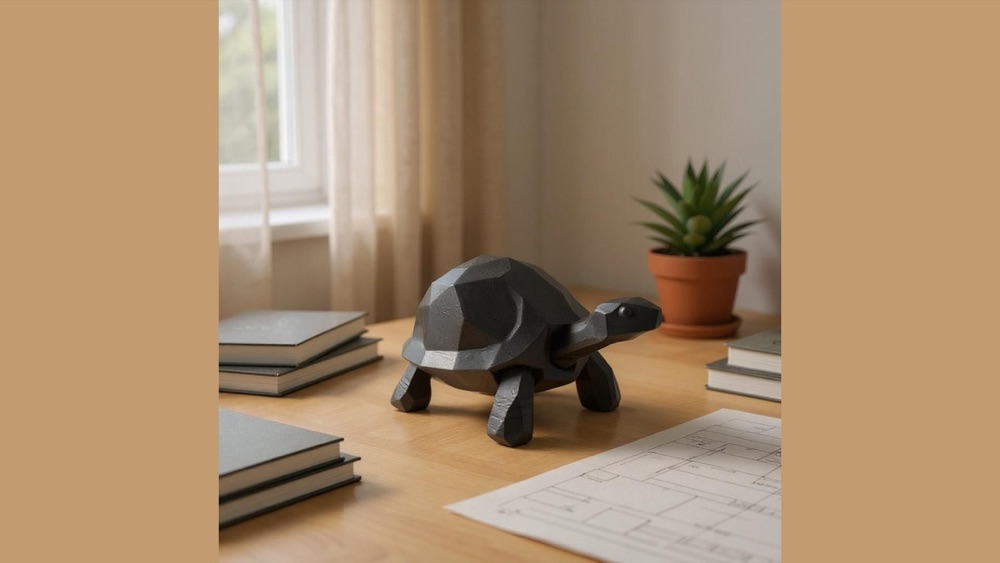 Yürüyen Low Poly Kaplumbağa Heykelciği