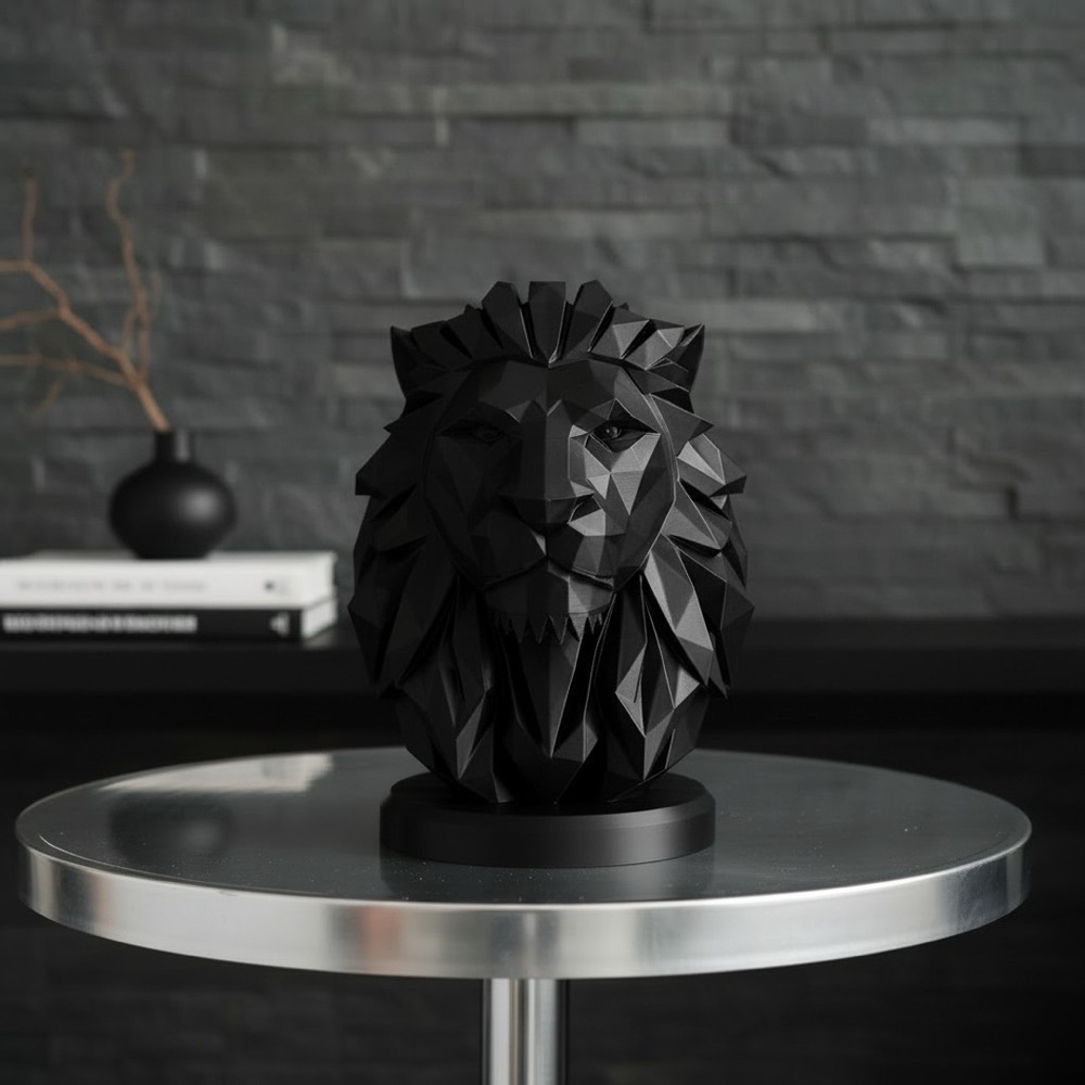 Low Poly Aslan Büstü görsel 2