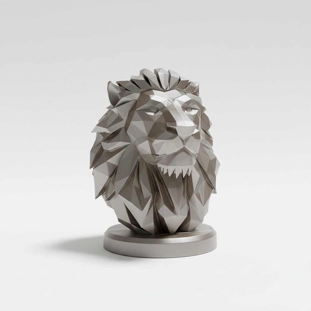 Low Poly Aslan Büstü görsel 3