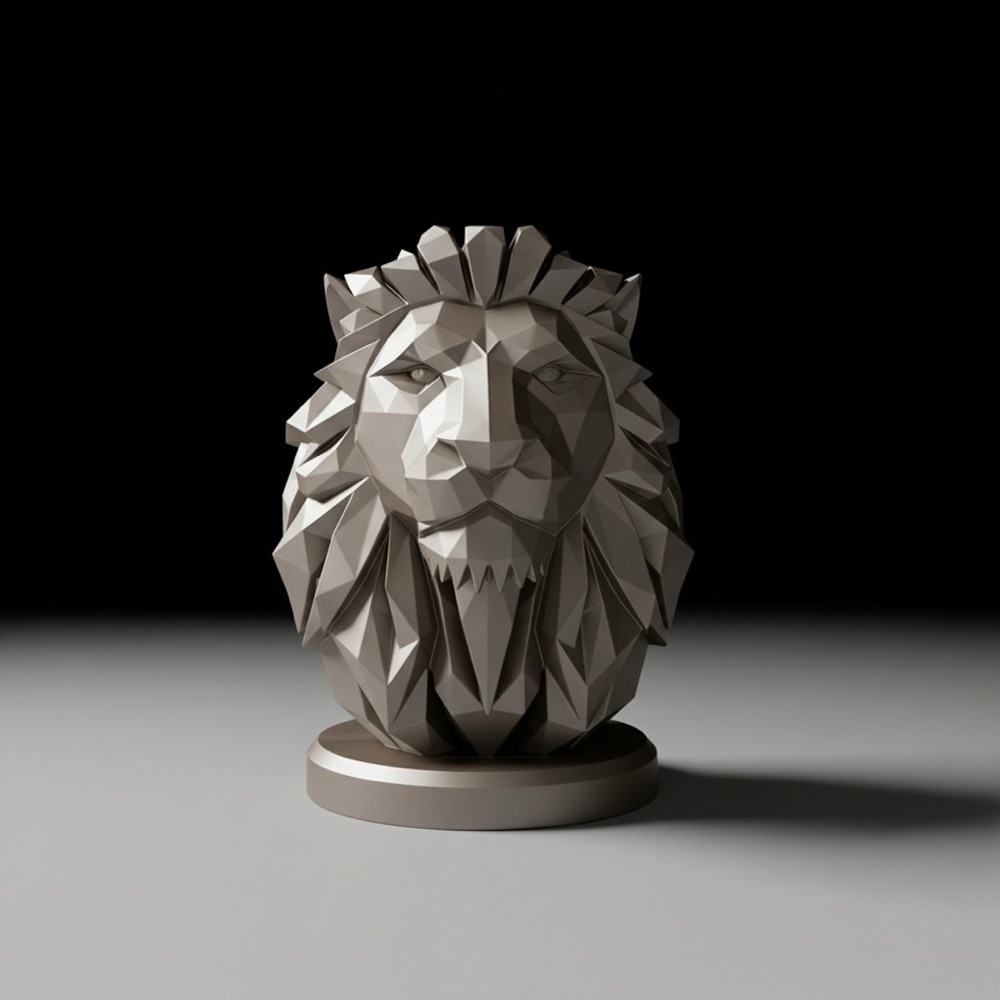 Low Poly Aslan Büstü görsel 5