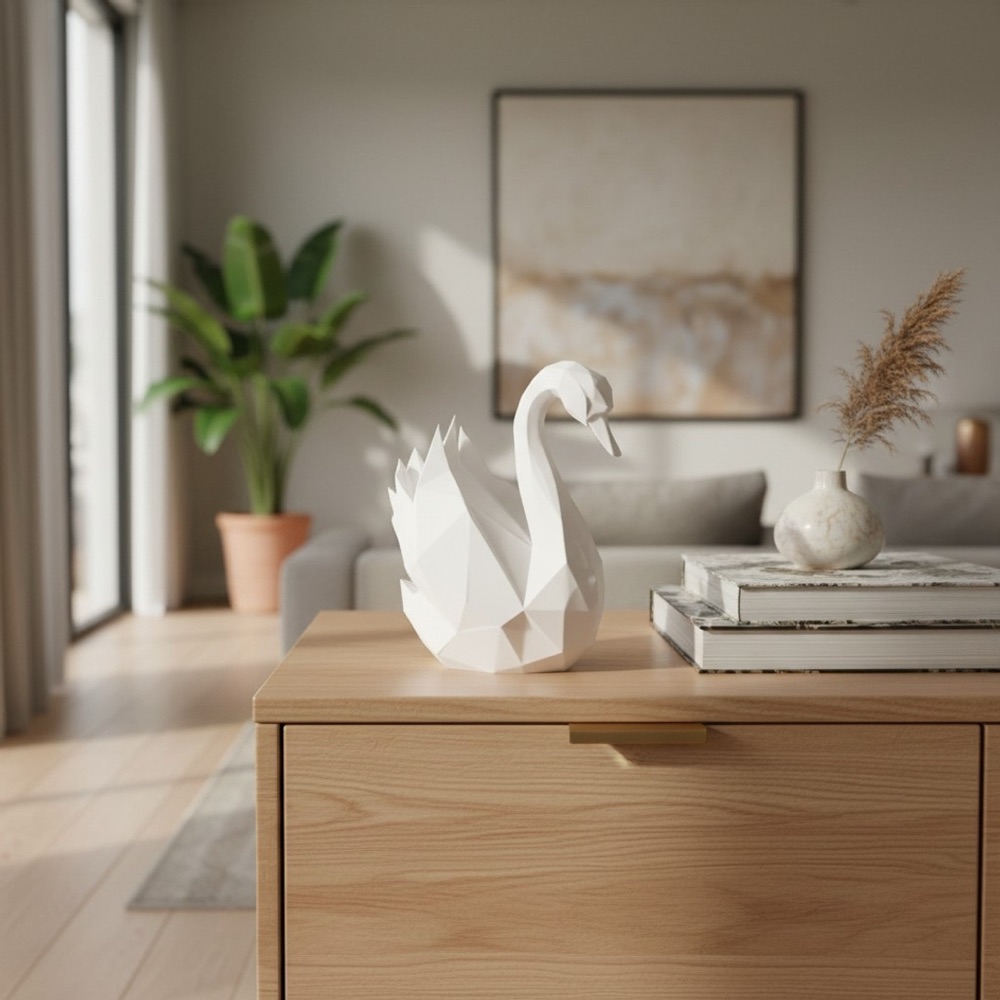 Low Poly Zarif Kuğu Heykeli görsel 5