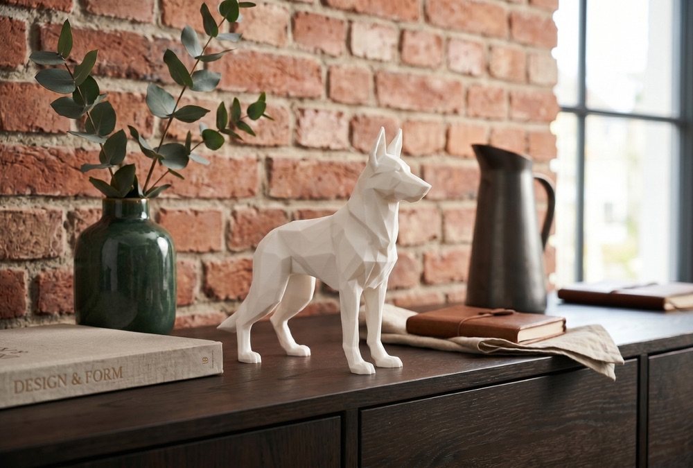Low Poly Alman Çoban Köpeği Heykeli