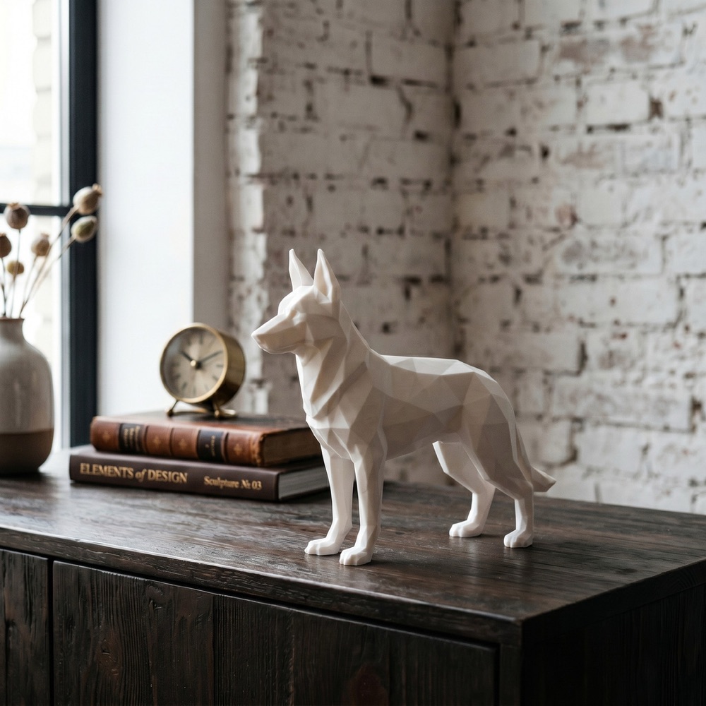 Low Poly Alman Çoban Köpeği Heykeli görsel 2