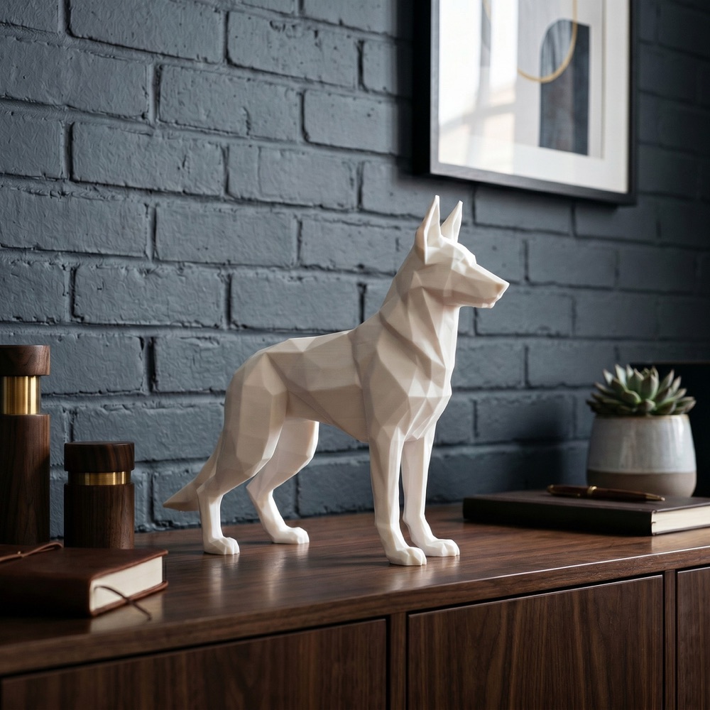 Low Poly Alman Çoban Köpeği Heykeli görsel 3