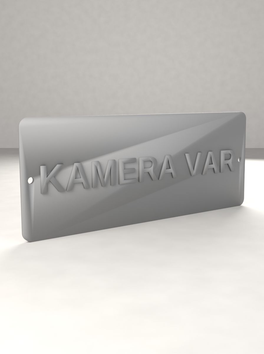 Kamera Var Uyarı Tabelası (200 × 80 mm, Kabartma Yazılı, Montaj Delikli) görsel 2