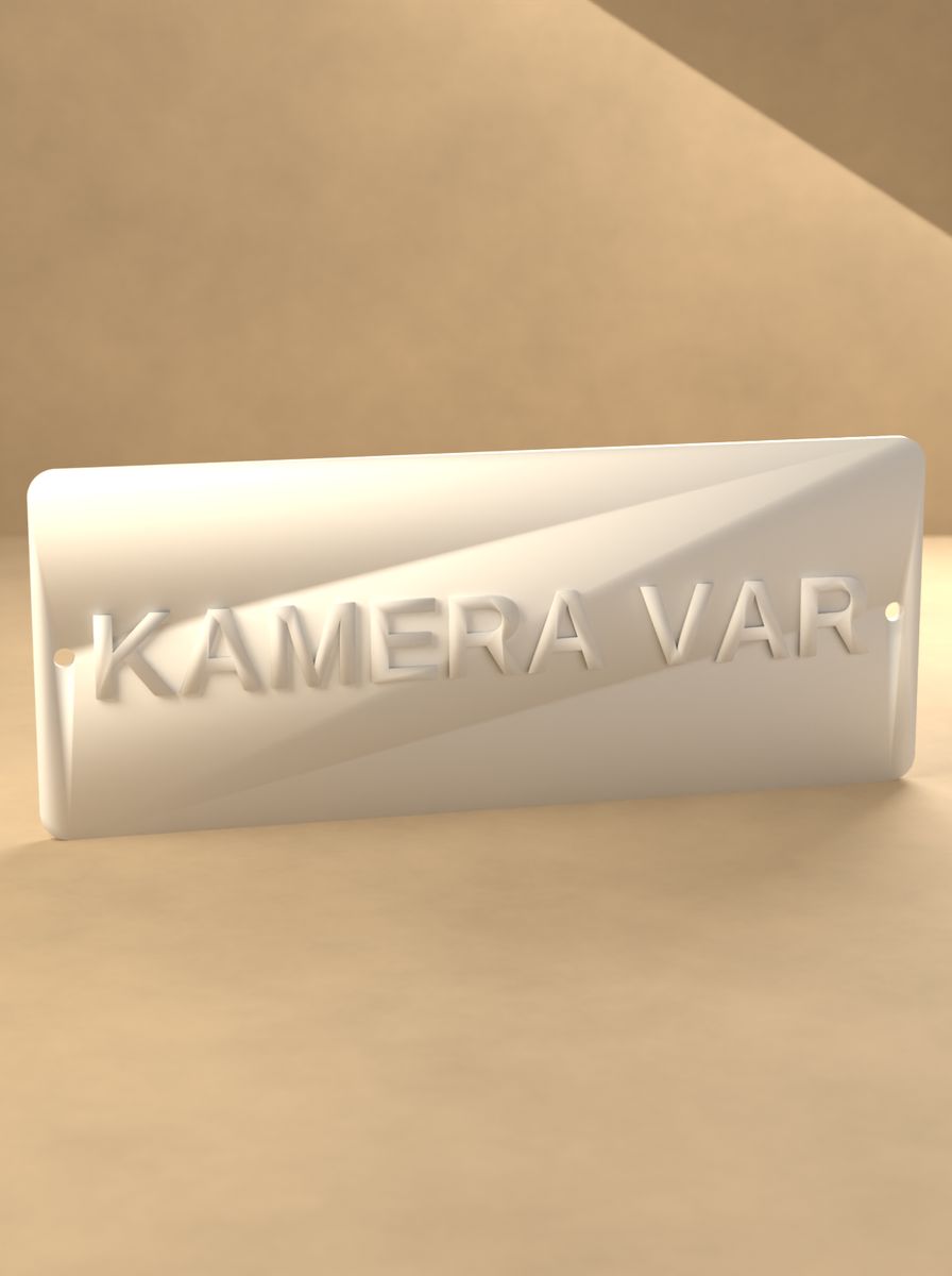 Kamera Var Uyarı Tabelası (200 × 80 mm, Kabartma Yazılı, Montaj Delikli) görsel 3