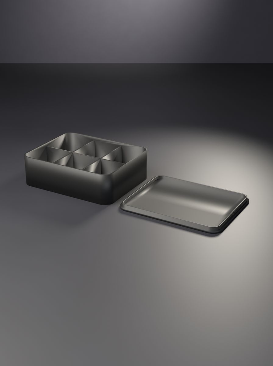 Kapaklı Organizer Kutu (100 × 80 × 30 mm, 3 × 2 Gözlü, Yuvarlak Köşeli)
