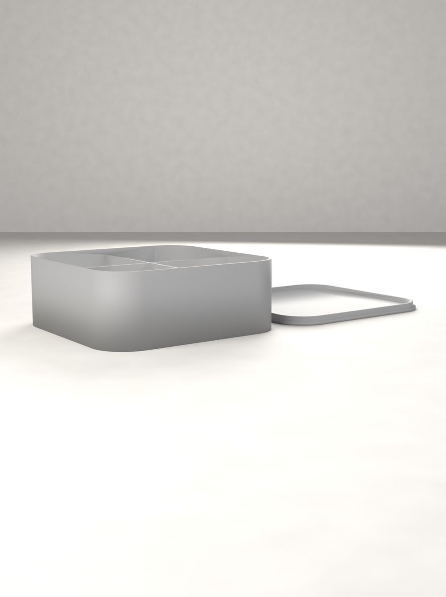 Kapaklı Organizer Kutu (110 × 110 × 40 mm, 2 × 2 Gözlü, Yuvarlak Köşeli) görsel 2