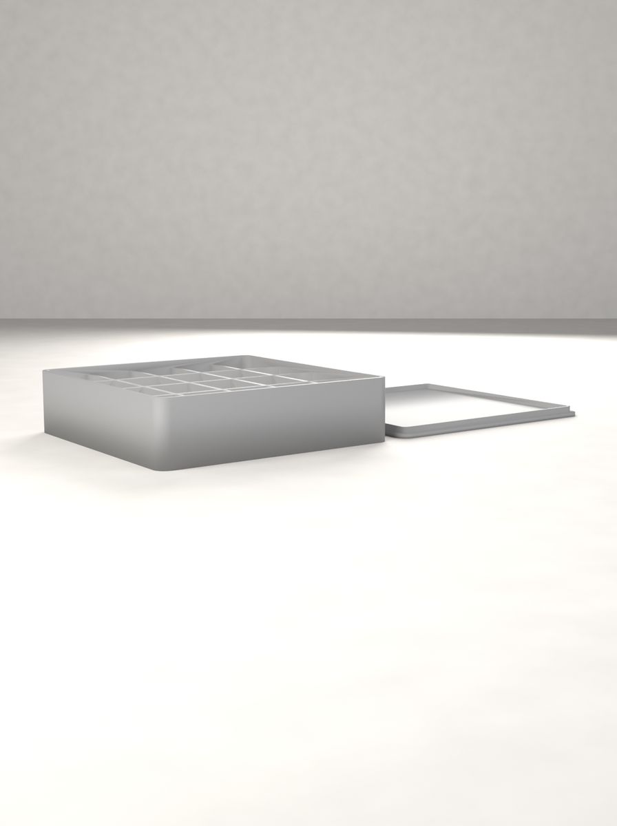 Kapaklı Organizer Kutu (120 × 120 × 30 mm, 5 × 4 Gözlü, Yuvarlak Köşeli) görsel 2