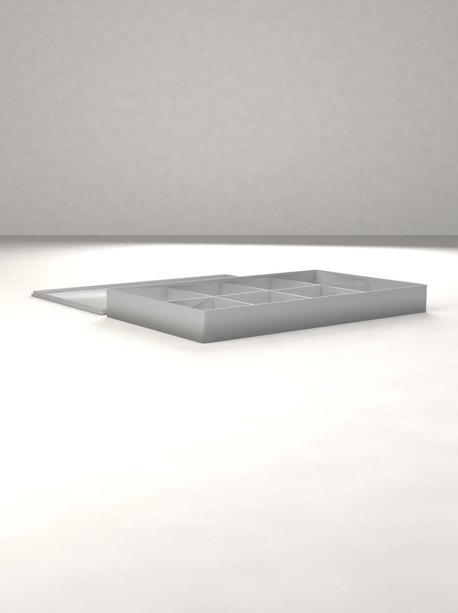 Kapaklı Yassı Organizer Kutu (250 × 150 × 25 mm, 4 × 2 Gözlü) görsel 2