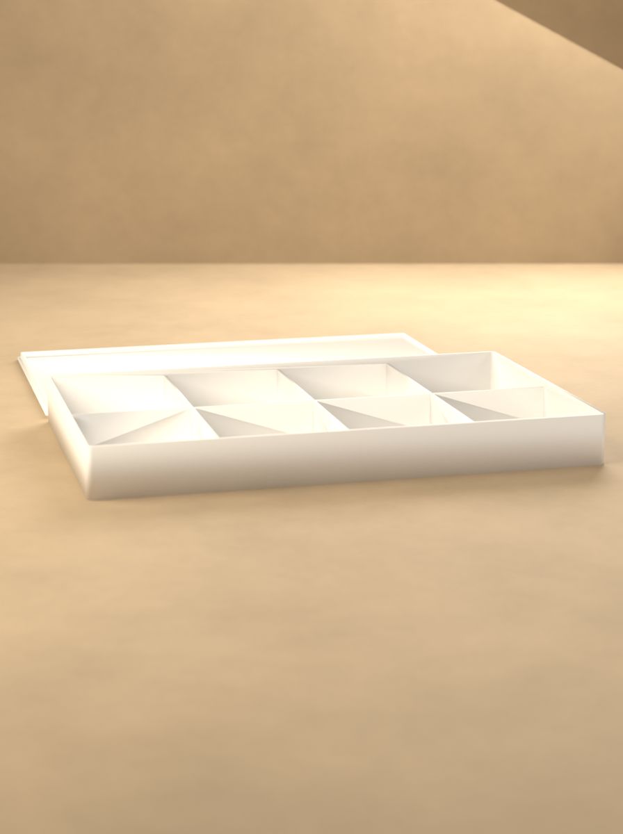 Kapaklı Yassı Organizer Kutu (250 × 150 × 25 mm, 4 × 2 Gözlü) görsel 3