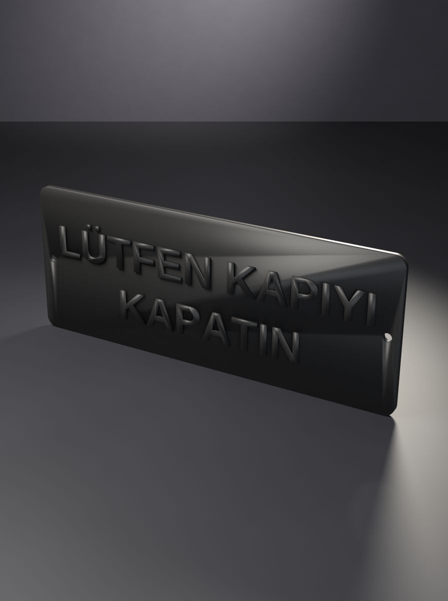 Lütfen Kapıyı Kapatın Tabelası (200 × 80 mm, Kabartma Yazılı, Montaj Delikli)