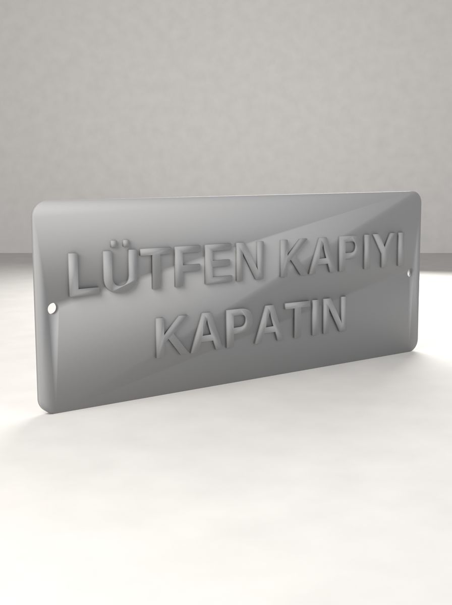 Lütfen Kapıyı Kapatın Tabelası (200 × 80 mm, Kabartma Yazılı, Montaj Delikli) görsel 2