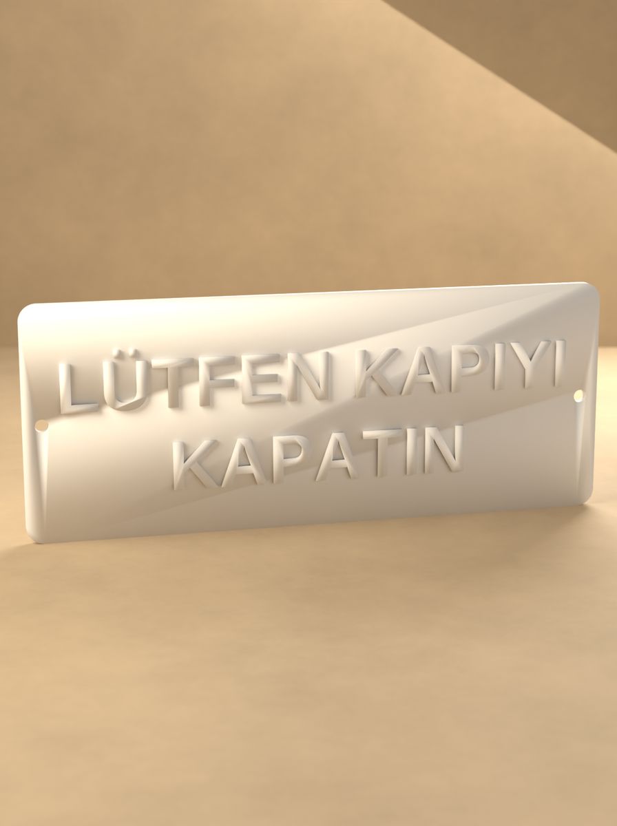 Lütfen Kapıyı Kapatın Tabelası (200 × 80 mm, Kabartma Yazılı, Montaj Delikli) görsel 3