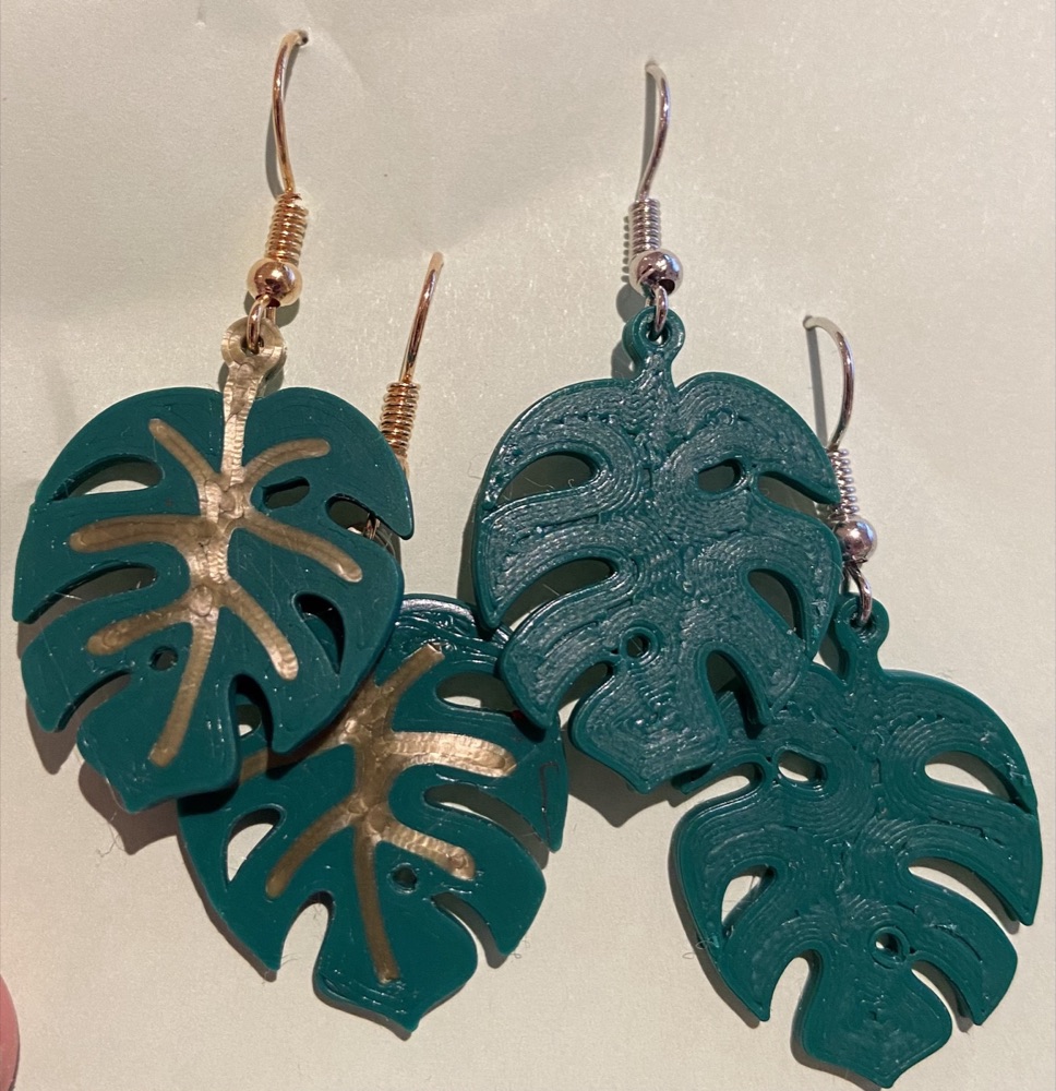 Monstera Yaprağı Küpe (Oyuk Damarlı, Tek ve İki Renkli Sürüm)