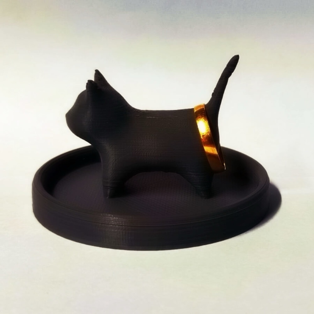 Kedi Yüzük Tutucu (Yuvarlak Tepsili, Boynuna Yüzük Geçen) görsel 4