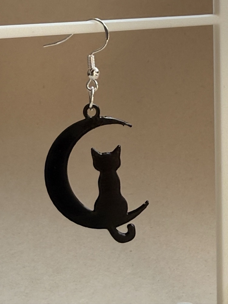 Hilal Üzerinde Kedi Küpe (Siyah Siluet) görsel 2