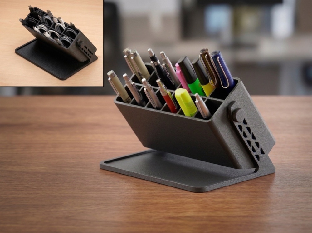 Ayarlanabilir Eğimli Kalemlik ve USB Kablo Düzenleyici (Kilitli Açı Ayarı)