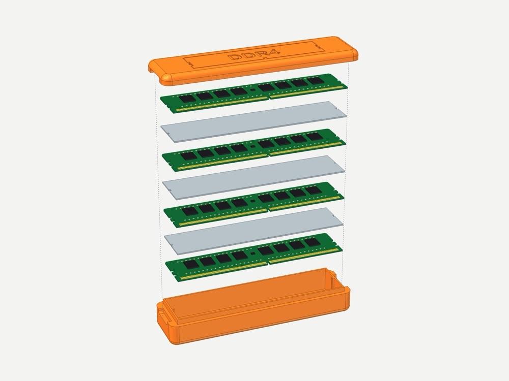 DDR4 Bellek Saklama Kutusu (2 ve 4 Modüllük Sürüm, Kapaklı ve Ara Parçalı) görsel 3