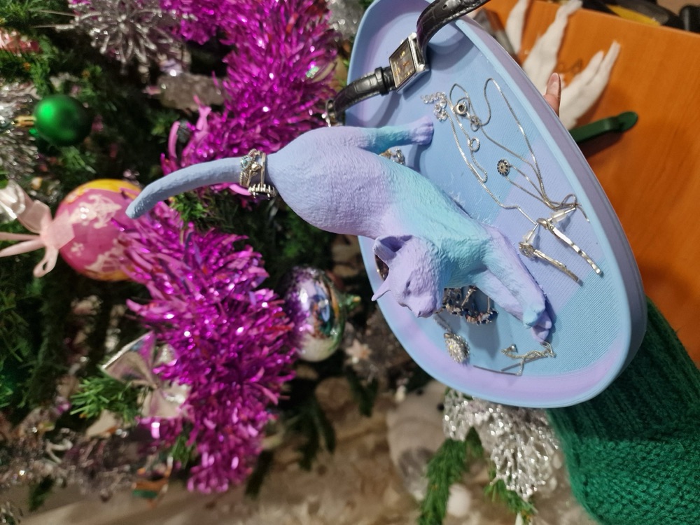 Gerinen Kedi Yüzük Tutucu (Takı Tepsili, Kuyruğu Yüzük Askılı) görsel 3
