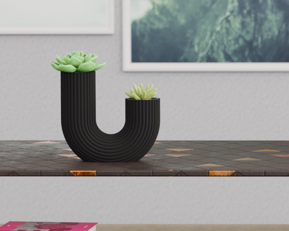 Boru Dirseği Biçimli Modern Saksı (İki Bitki Yuvalı)