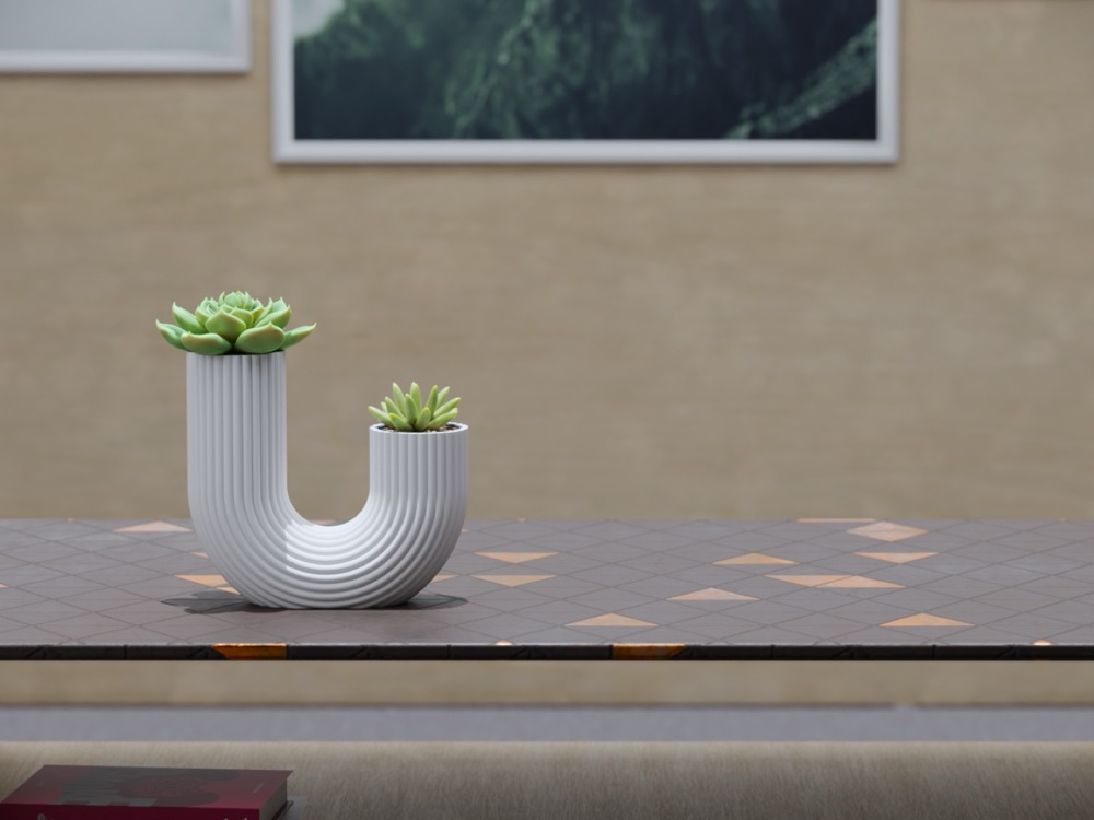 Boru Dirseği Biçimli Modern Saksı (İki Bitki Yuvalı) görsel 2