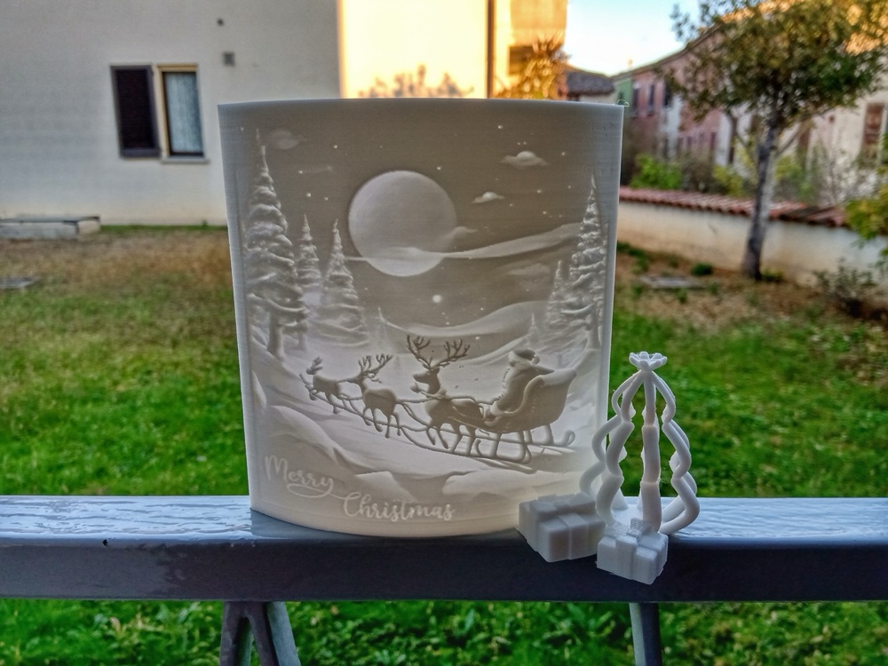 Noel Gecesi Kavisli Litofan Panosu (Geyikli Kızak Sahnesi) görsel 1