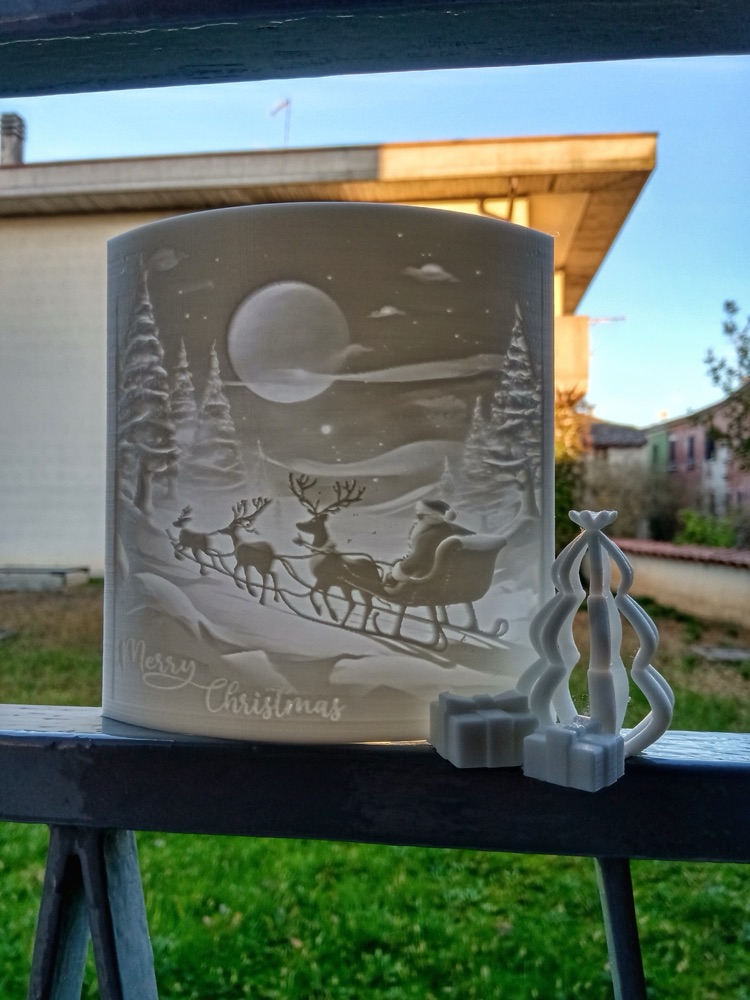 Noel Gecesi Kavisli Litofan Panosu (Geyikli Kızak Sahnesi) görsel 3
