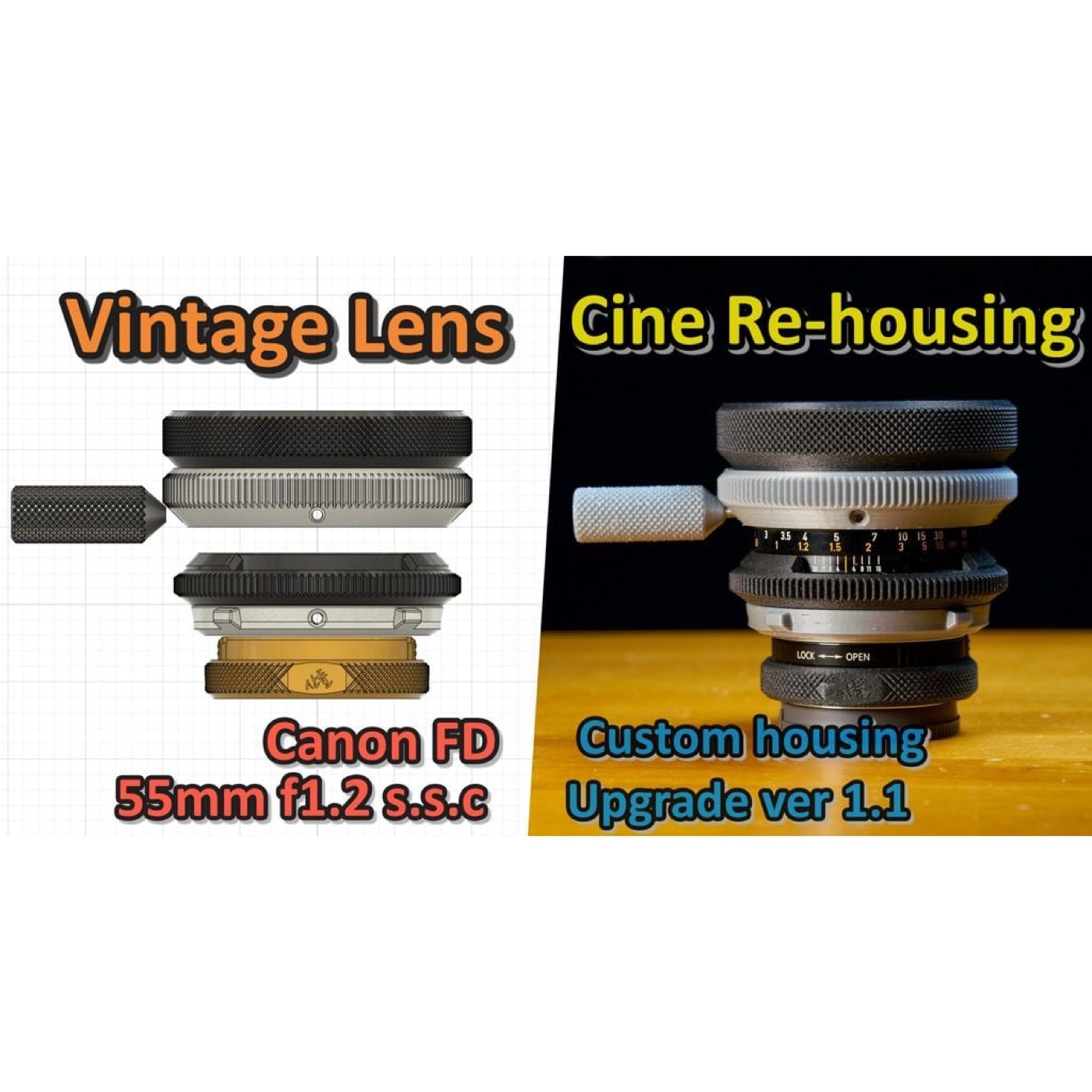 Canon FD 55mm f/1.2 Lens için Cine Tarzı Kılıf Yükseltmesi