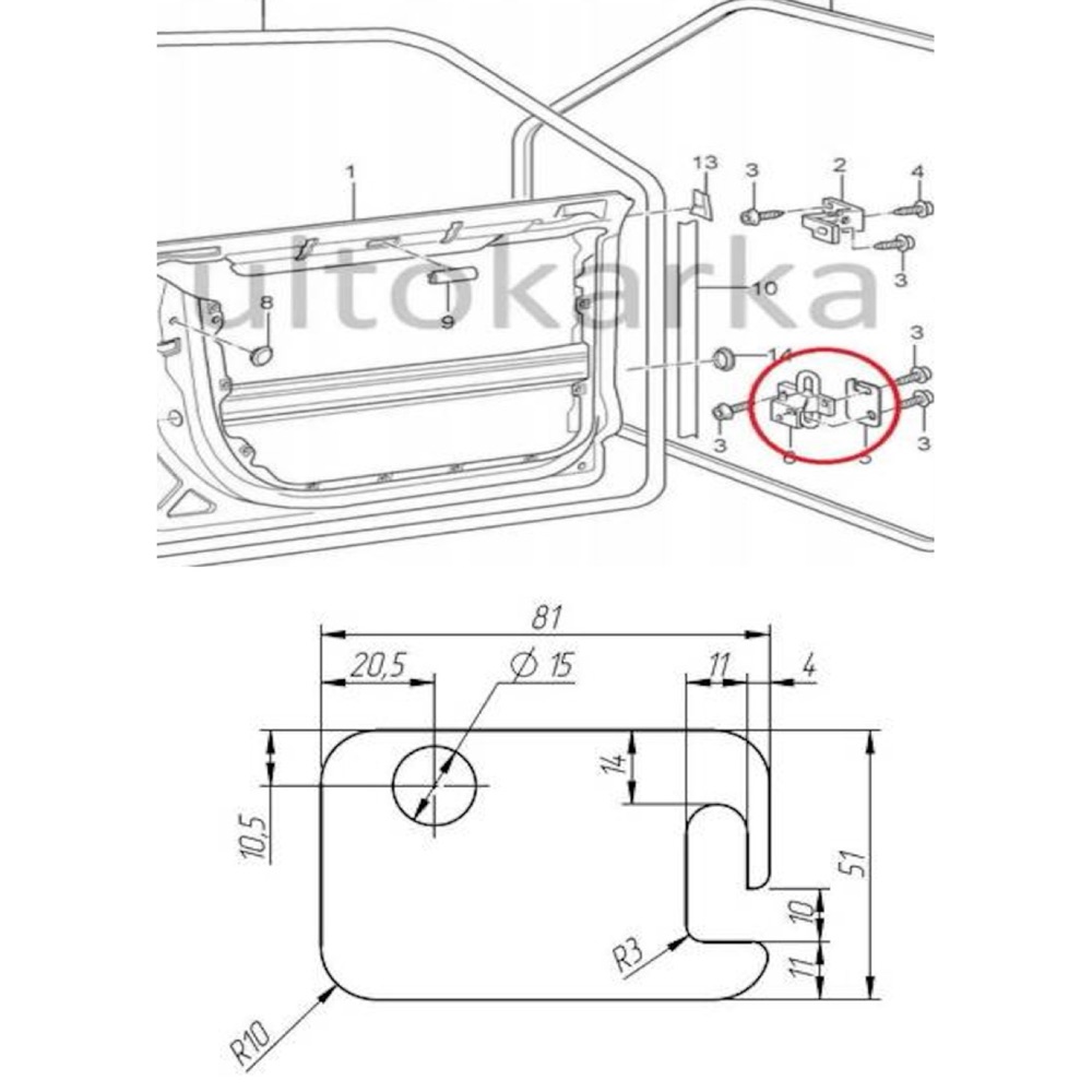Škoda Octavia Plates for eliminating door sagging Octavia, Audi, Golf, Jet
