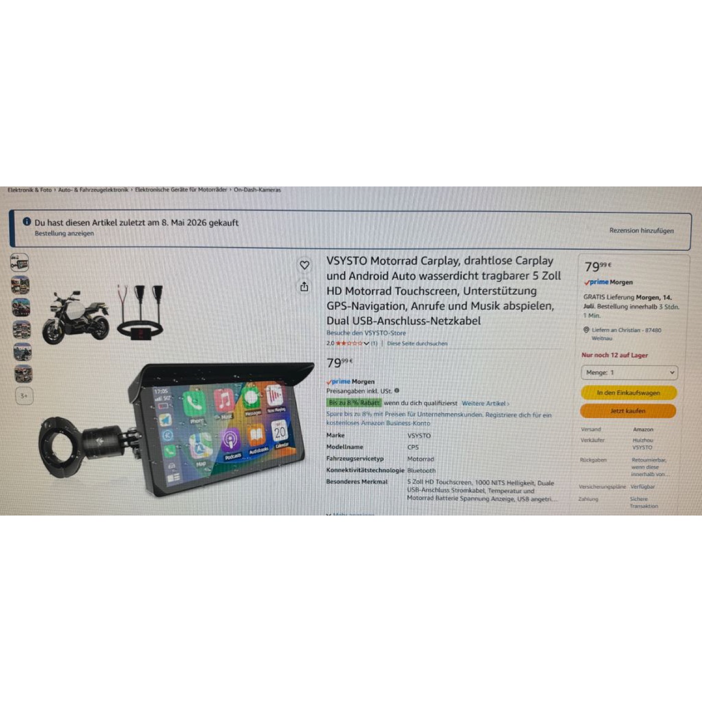 Aprilia SR GT Carplay Montaj Braketi görsel 3