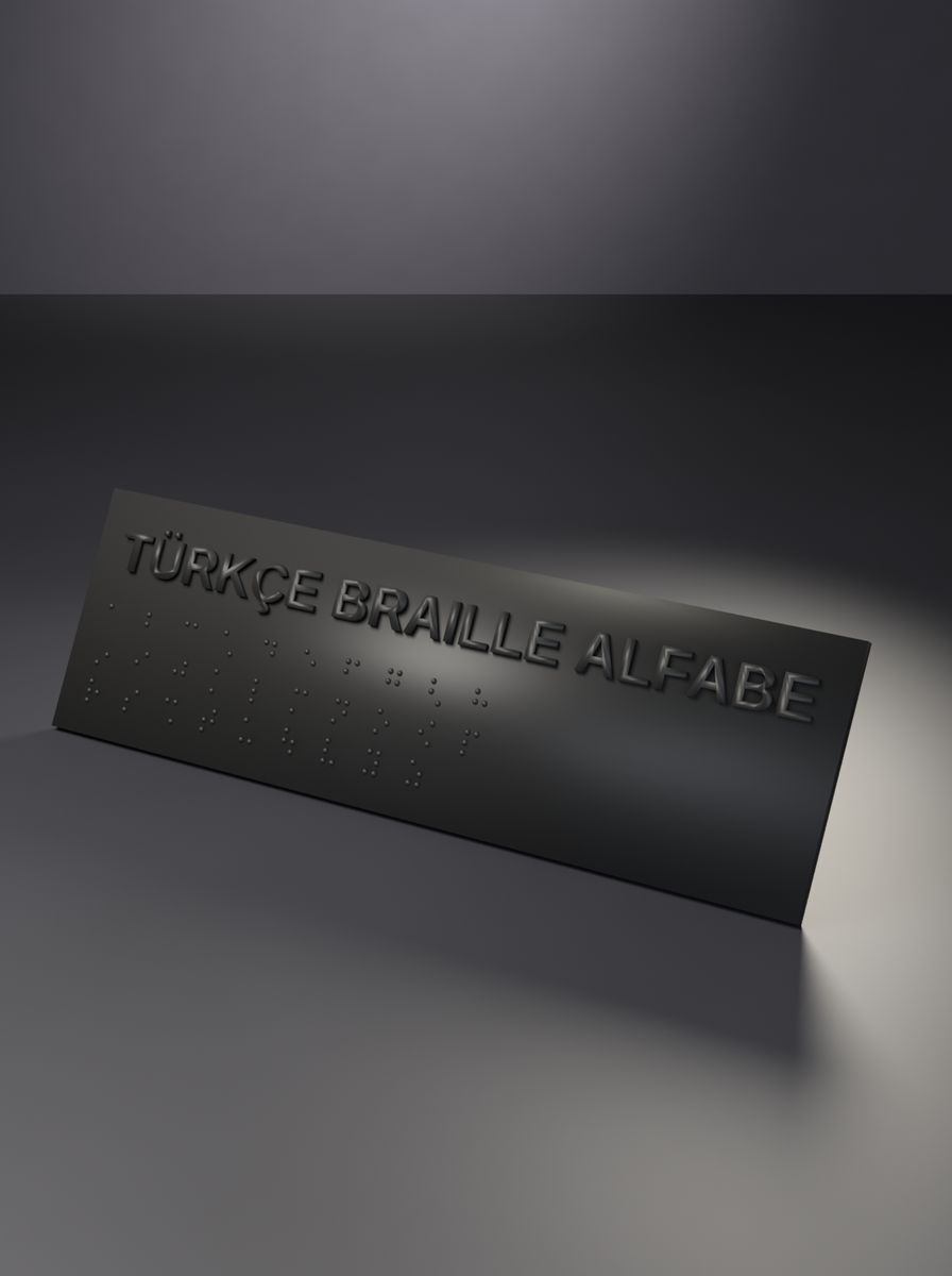 Türkçe Braille Alfabe Plakası (206 × 64 mm, Kabartma Noktalı)